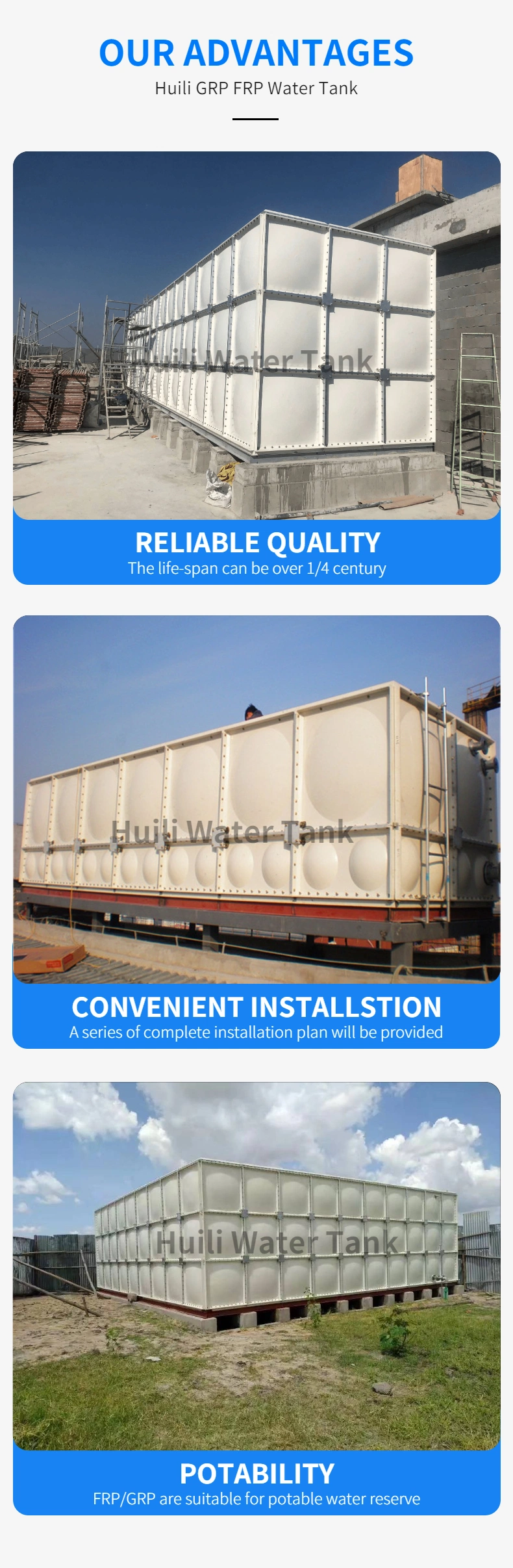 Hot Sale Custom 100000 Liters FRP GRP Fiber Glass Rain Water Storage Tank Cheap Price Food Grade Drinking Water Tank in UAE